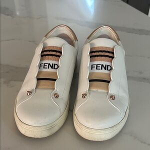 Fendi White and Gold Scalloped Sneakers